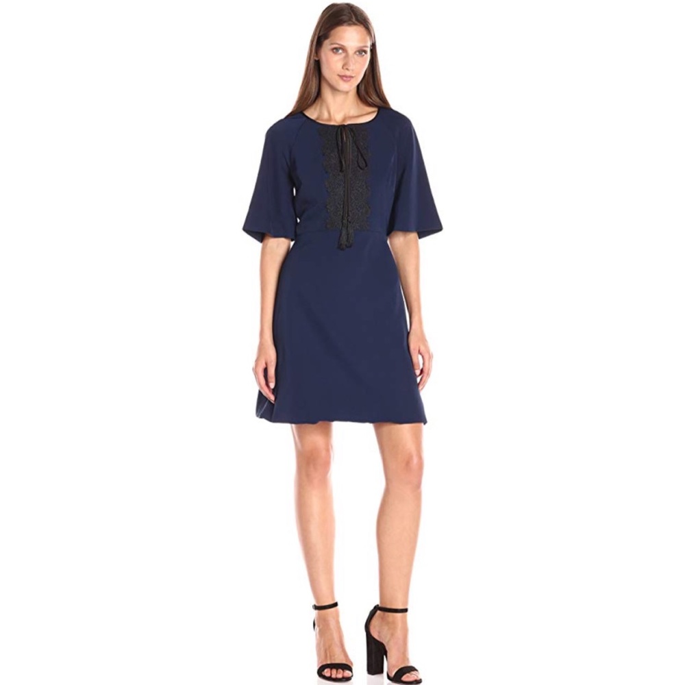 Erin Featherston Farrah Flutter Sleeve Navy Dress Size 10